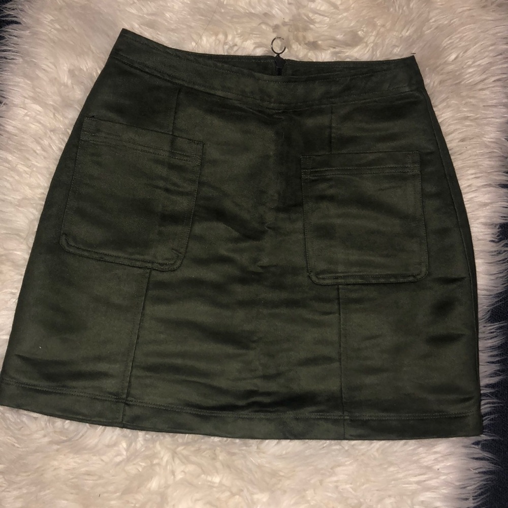 Olive green suede skirt